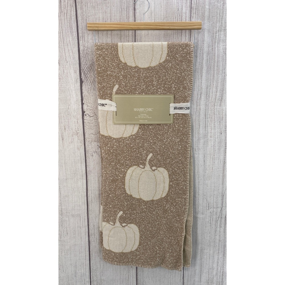 Shabby Chic Pumpkin Throw Blanket 50x70 Tan Metallic Gold Fall Decor Autumn
